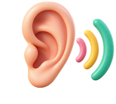 An ear with colourful sound waves